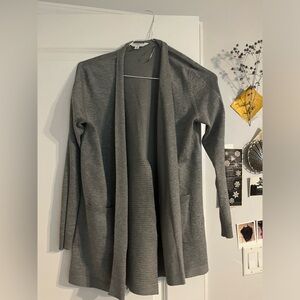 Gray Open Front Cardigan with Pockets